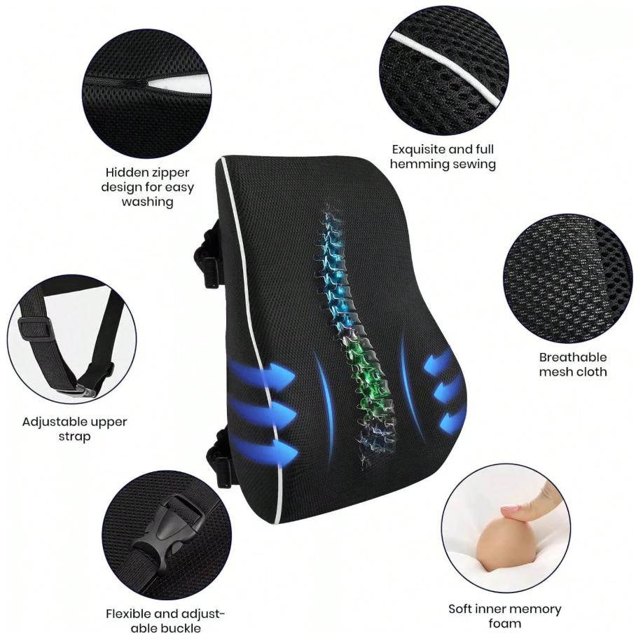 Memory Foam Lumbar Support Cushion For Home Office Car Seat Back Chair Pillow