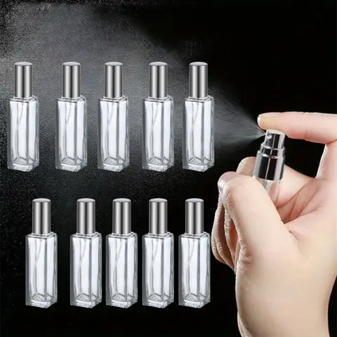 10/5 Pcs Refillable Glass Perfume Spray Bottles,Clear Fine Mist Atomizer Set,Portable Empty Square Cologne Travel Dispenser Multi-Pack with Silver Caps,Halloween Christmas Party Fathersdaygift,Hand Tools Kits