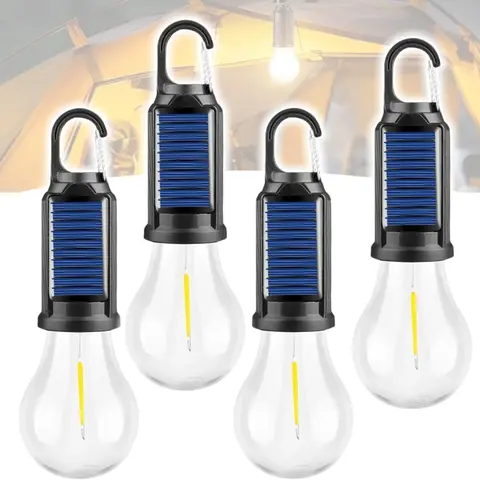 Type-C Rechargeable LED Camping Light with Hook, Solar Backup Charging, IPX4 Water-Resistant Portable Tent Lantern, 3 Lighting Modes, Built-in 18650 Battery for Hiking, Camping, Emergency Use