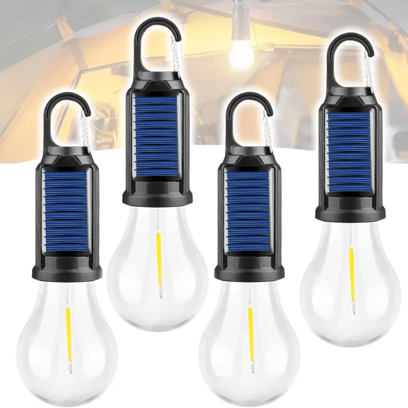 Type-C Rechargeable LED Camping Light with Hook, Solar Backup Charging, IPX4 Water-Resistant Portable Tent Lantern, 3 Lighting Modes, Built-in 18650 Battery for Hiking, Camping, Emergency Use