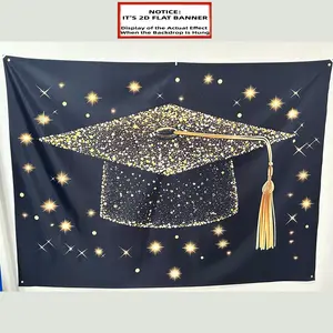 2D Flat Banner, 1pc Graduation Party Banner, Party Decorations Banners, Graduation Party Backdrop Banner Polyester Fabric Photography Backdrop & Party Banner Be Suitable for Classroom Living Room Bedroom Decoration Background Graduation Party Decorations