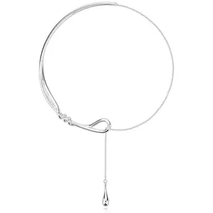 Women's Chain Ring Necklace Silver Color Y-Shape Teardrop Sliding Jewelry Gift, Elegant Fashion Accessory for Daily Wear