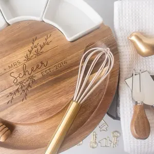 Golden Fern Personalized Round Cheese Board Set with Hidden Utensils, Custom Engraved Charcuterie Board – Wedding, Housewarming, or Realtor Closing Gift | New homeowners gift |