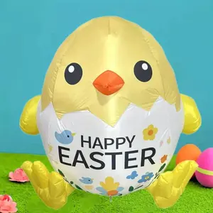 Cartoon Chicken Design Inflatable Balloon, 1 Count Happy Easter Inflatable Balloon with LED Light, Inflatable Balloon for Outdoor Courtyard Party