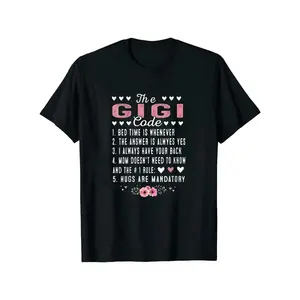 Women's Funny Grandma T-Shirt - The Gigi Code Retro Y2K Graphic Tee with Heart & Gigi Saying - 100% All-Season Casual Shirt for Mother's Day Gifts, Grandma Birthday, Family Gatherings - Black with White  Round Neck Tshirt C516