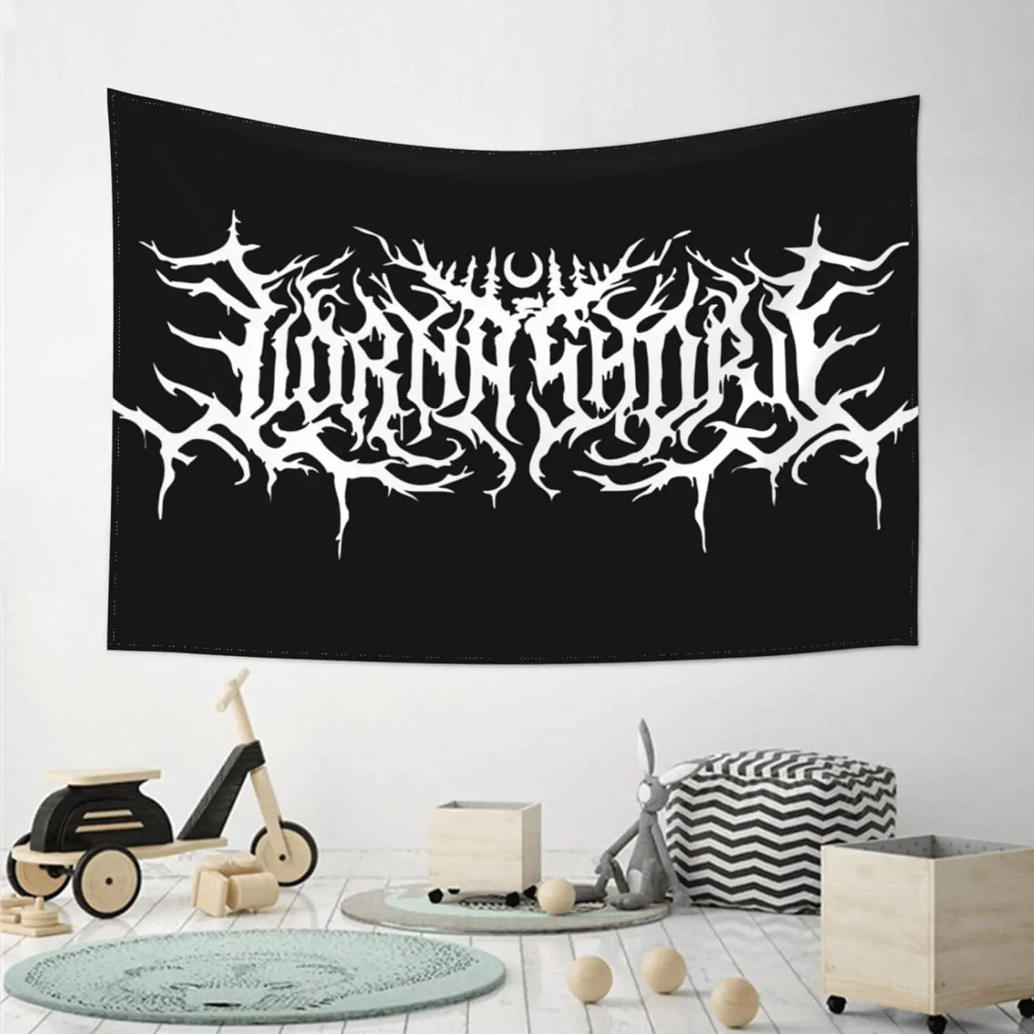 Lorna Music and Shore Tapestry - Black & White Gothic Wall Hanging, 60x40 Inch, Polyester Decorative Home Dorm Tapestry for Living Room, Indoor Use, Indoor Wall Decor |   Gothic Wall Art |   Durable Fabric, Metal Wall Art Decor