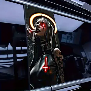2 Car B-pillar stickers: Smoking Angel, Cross Halo - Durable Vinyl Material, Scratch resistant and Wear resistant, Car Decal