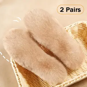 Two extra-thick and warm insoles - ultra-soft plush fur texture - insulated for men's and women's winter slippers, boots, and moccasins - all-in-one warmth and comfort - suitable for diabetic foot and sensitive skin - light beige - easy to use and store