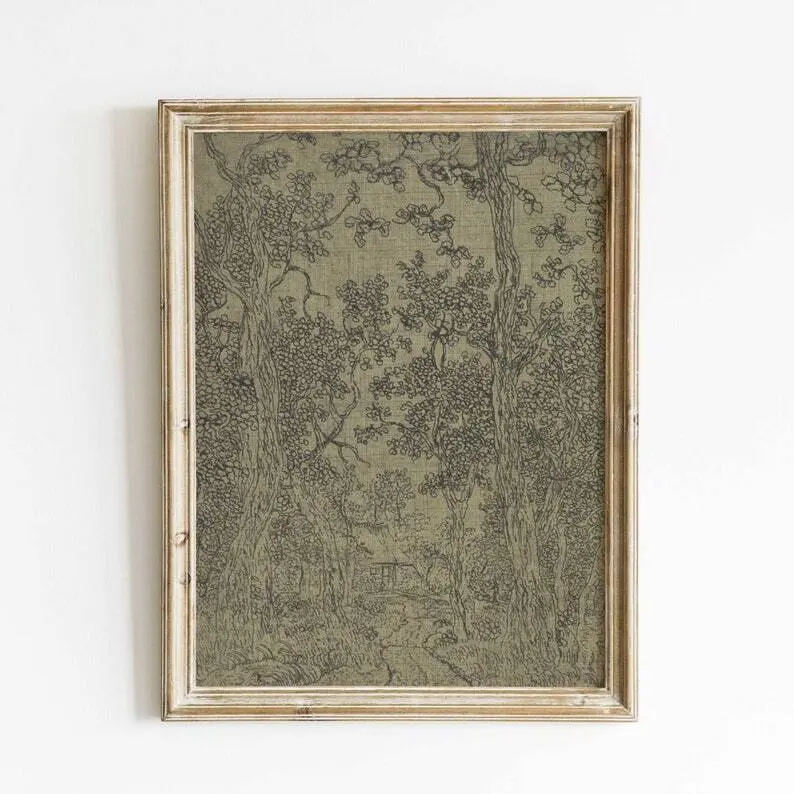 [UNFRAMED POSTER] Vintage Forest Landscape Poster, Nature Wall Art, Classic Botanical Un Art, Rustic Home Decoration