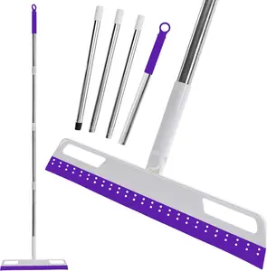 Magic Broom Multifunction Silicone Floor Squeegee, Air Broom for Floor with 56" Long Handle, 4-In-1 Rubber Sweeper for Dirt, Liquids, Pet Hair, Tile Hardwood Floors, Carpet, Living Room (Purple) Euedue