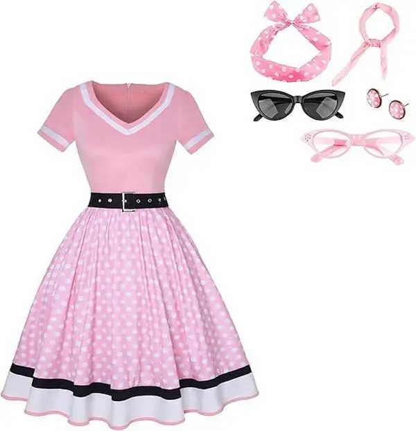 knee length dresses for ladies Grease Pink Ladies Costume Adult Women