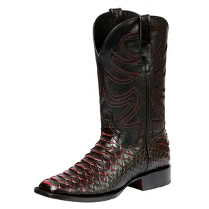 El General Men’s Rodeo Boot Imitation Python Print - Black/Red