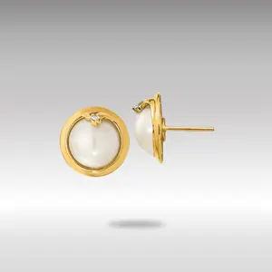 14K Gold 10-12mm Cultured Mabe Pearl and Diamond Earrings - Model XMP90