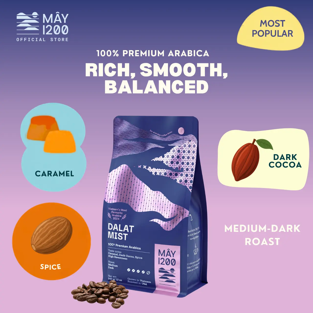 Dalat Mist | Rich, Smooth, Balanced | Vietnamese coffee | 100% Premium Arabica | Medium Roast