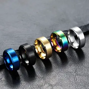 Premium Titanium Steel 8MM Matte Stainless Steel Men's Ring Geometric Style Fashion & Office-Friendly Jewelry huge engagement romantic woman