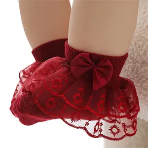 Baby Girls Soft Ruffle Lace Socks, Super Soft Infant Ankle Socks Cute Princess Dress Socks with Bow