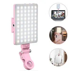 Portable USB Rechargeable Clip-on LED Selfie Light,60LED High CRI 95+ Phone Selfie Light, 3 Light Modes ，Perfect for Live Streaming, Makeup, Vlog Shooting and Selfie Photography，Mother's Day Gift