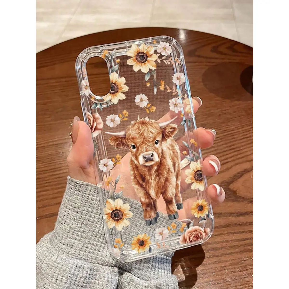 1pc Sunflower & Cow Pattern Transparent Anti-Drop Shock-Absorbing TPU Phone Case - Anti-Yellow Material, Long-Lasting Fade-Resistant Print, Compatible with iPhone 11/12/13/14/15/16/17/7/8/Air/17 Pro/17 Pro Max, Great Gift for Friends, Casing, Cover