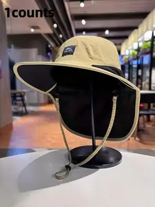 Men's Sun Protection Neck Hanging Fisherman Hat, Wide Brim Design, Outdoor Camping Hiking, Durable Structure, Casual Fitted Style, Sunhat