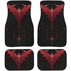 Black Red Line Print Car Floor Mats All Weather Car 1st & 2nd Row Floor Mats Gothic Spider Web Pattern Interior Carpet Universal for SUV Sedan Car Trucks ﻿