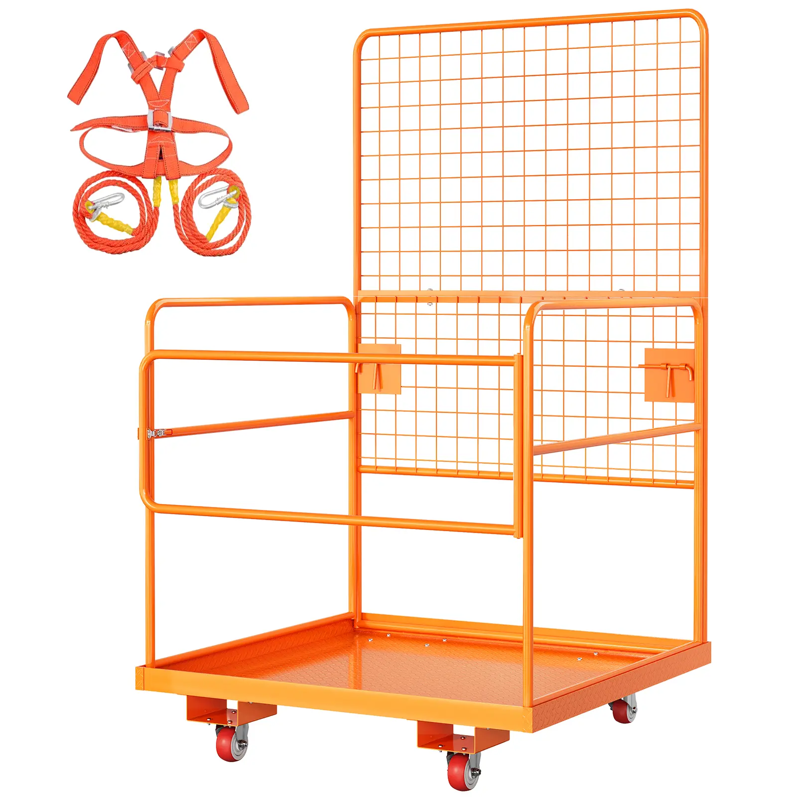 Industrial Steel Forklift Safety Cage - 2,200 lbs Capacity Man Basket with Collapsible Work Platform, 2-Man Collapsible Lift Basket for Facility Security and Loader Lifting