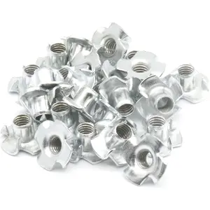 M4 x 6.5mm Carbon Steel T Nuts Zinc Plated 4 Pronged Tee Nut, Pack of 50
