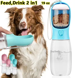 10/19 oz Pet Water Bottle for Dogs, Portable Pet Water Bottle with Food Container, Outdoor Portable Drinking Fountain for Cats, Rabbits, Puppies and Other Pets for Walking, Hiking, Traveling (Pink, Blue Available) outdoorfun
