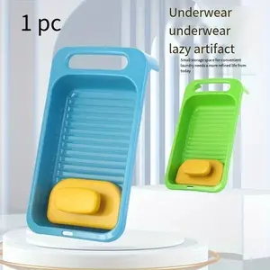 Plastic Manual Laundry Scrubber, Portable Underwear Washer, Handheld Clothes Washing Tool, Easy Wash Rollers, Non-Electric Cleaning Gadget for Delicates, Plastic Washboard - Household Essentials