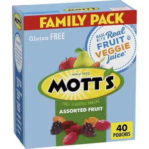 Mott's Assorted Fruit Snacks Family Pack, Gluten Free Gummies, Made with Fruit & Veggie Juice, Good Source of Vitamin C, Gelatin Free, 40 Count Individual Pouches, 32 oz