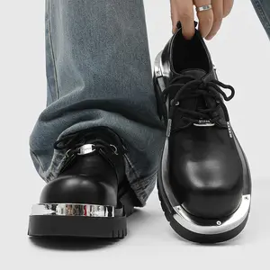 Men's Shoes New Thick-soled Increased Black Casual Niche Big-toe Leather Shoes Boy 8799
