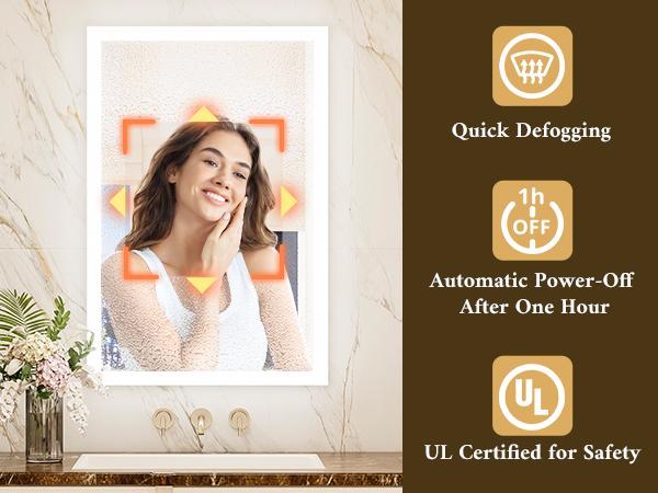 TETOTE LED Mirror with Acrylic Frame, Frontlit & Backlit with Dimmable Brightness and 3 Color Temperatures, Anti-fog & Smart Memory, Easy Mounting