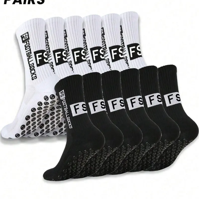 6 pairs of sports socks, unisex, non-slip, Grip Socks, for soccer, basketball, baseball, rugby, soccer, cycling, running, hiking, tennis, skateboarding, towel sole shockproof, professional sports socks, Tubesocks, Athletic Socks