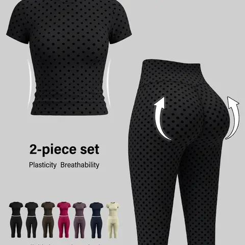 Women's 2-Piece Shane Gillis Gym Activewear Set - Slim-Fit Short Sleeve Quick-Dry Polyester T-Shirt, High-Waist Tummy-Control Butt-Lifting Capri Leggings for Gym & Fitness,shane gillis gym outfit,outdoorfun
