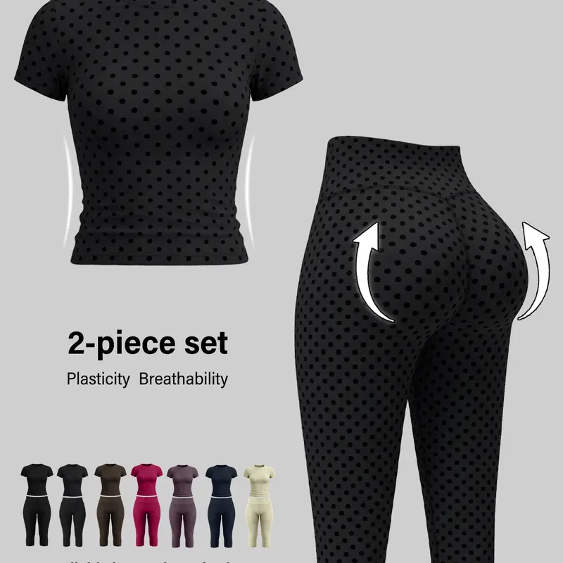 Women's 2-Piece Shane Gillis Gym Activewear Set - Slim-Fit Short Sleeve Quick-Dry Polyester T-Shirt, High-Waist Tummy-Control Butt-Lifting Capri Leggings for Gym & Fitness,shane gillis gym outfit,outdoorfun