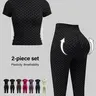 Women's 2-Piece Shane Gillis Gym Activewear Set - Slim-Fit Short Sleeve Quick-Dry Polyester T-Shirt, High-Waist Tummy-Control Butt-Lifting Capri Leggings for Gym & Fitness,shane gillis gym outfit,outdoorfun