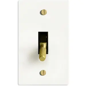 Select 15A 120V AC Toggle Switch, White with Solid Brass Vintage Style Single Pole 3 Way Compatible Wall Mount Toggle Switch, Included Faceplate & Switch Module, UL Listed