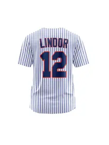 Men's #12 New York Baseball Jersey Blue & White Striped Classic "LINDOR" Design Breathable Button-Up Shirt For Training Games Casual Wear