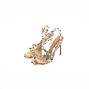 Rhinestone High Heels Sandals with Cutout Wrap Straps Non-Slip Sole Silver Light Luxury Style for Parties Dates Summer Open-Toe Design Women's High Heels Minimalist Spring Footwear Ideal for Nightclub Club Events