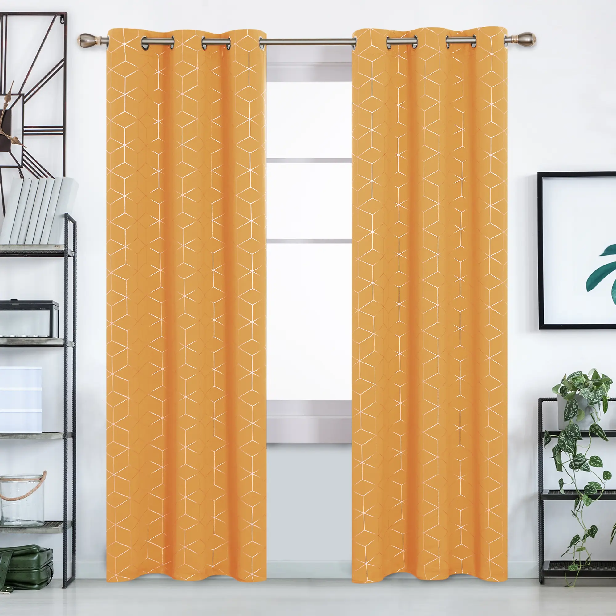 Deconovo Silver Diamond Foil Print Blackout Curtains, Grommet Top Energy Efficient Darkening Window Treatment Drapes for Bedroom (2 Panels)