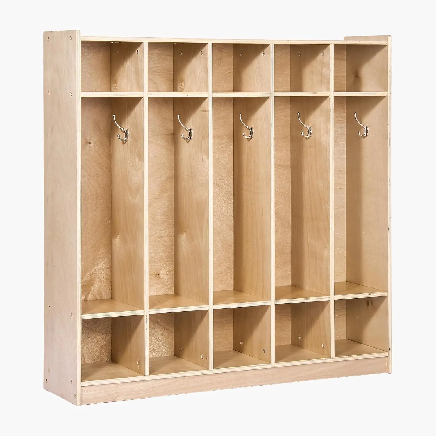 Garvee 5 Section Classroom Coat Locker, 48" Tall Cubbies Coat Locker with Anti-Tip Kit, Cubby Storage Organizer with 4 Casters, 5 Hooks & 2 Storage Boxes, for Home, School, Kindergarten, Classroom