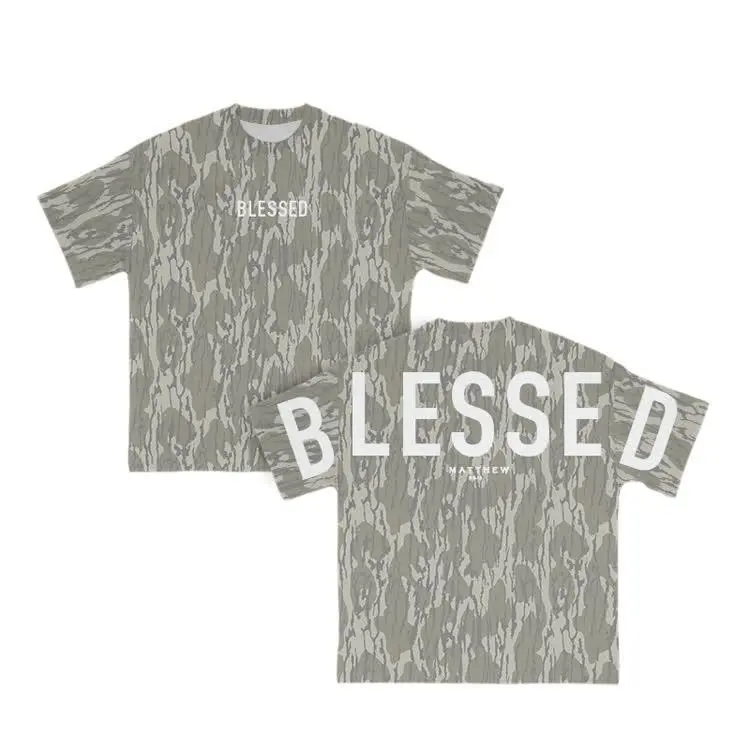 Mossy Oak Bottomland Blessed T-Shirt, Hunting Camo Tee, Men's Camouflage Outdoor Shirt, Gift for Dad, Gift for Him