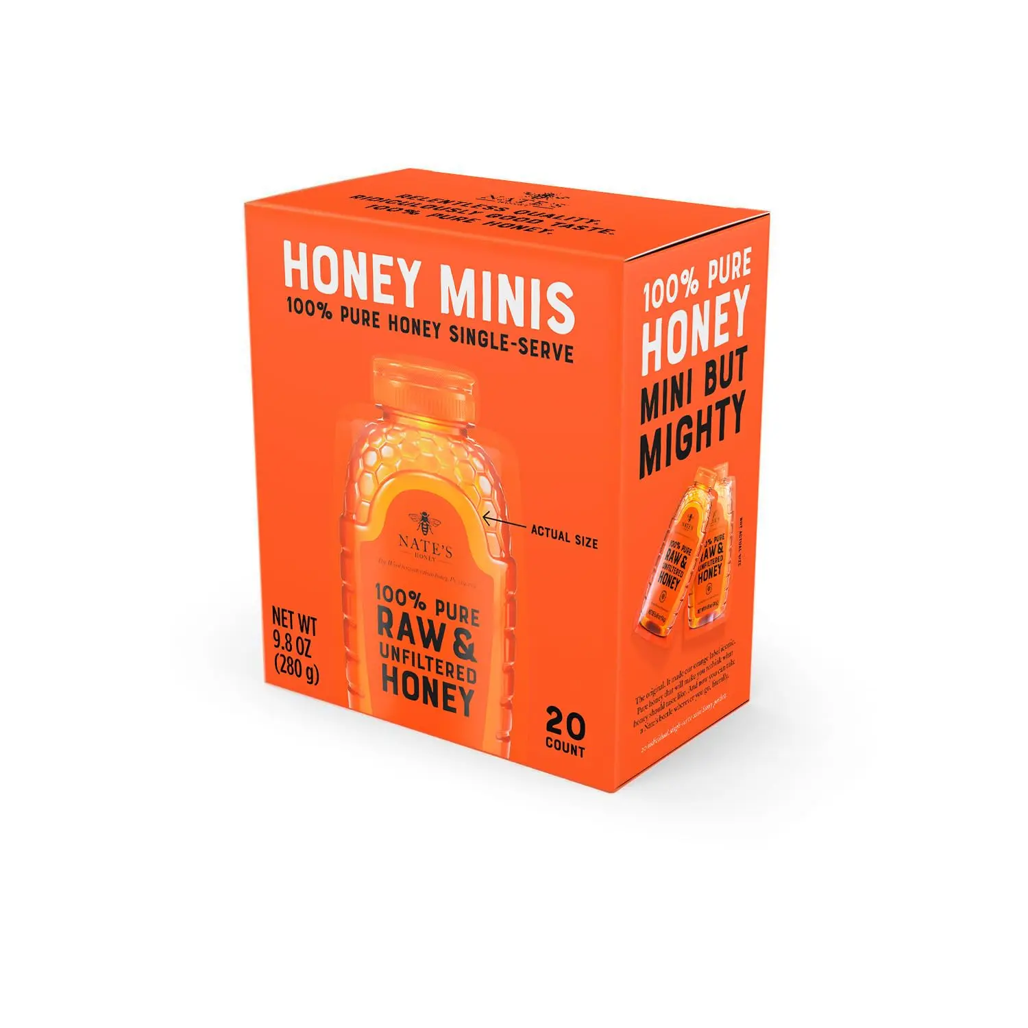 100% Pure Raw Unfiltered Honey Minis - 0.49oz Single-Serve Honey Packet, 20ct Box with Natural Sweet Flavor