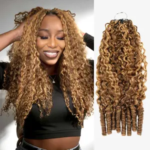 QVR Burmese Curl Highlight #P4/27 Crochet Hair Natural Black Machine Made Feather Crochet Human Hair Extension TikTokShopHolidayHaul