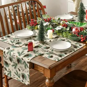5/7pcs Pinecone Leaf Star Christmas Tablecloth Set, Seasonal Winter Holiday Gift, Kitchen Counter Decor, Home Party Decoration