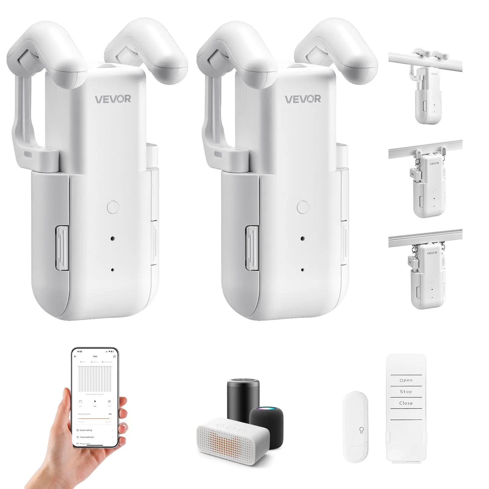 【Summerfinds】VEVOR 2-Pack Automatic Smart Curtain Opener Kit with Hub, Wireless APP & Remote Control, Voice Control for Alexa & Google Home, Timed Open/Close, Sensor-Equipped, Easy Install for Roman Rods/U-Rails, Modern Interior Living Room (DealsForYouDa