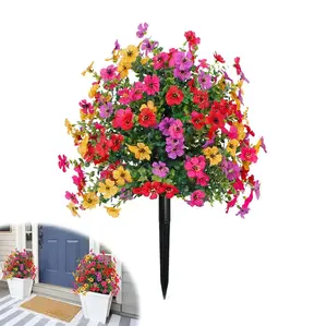 Artificial Flowers for Outdoor Indoor Garden Home Decoration, Plastic Faux Flowers, Faux Flower Daisy with Eucalyptus Leaves Fake Plants Greenery Boxwood Porch Patio