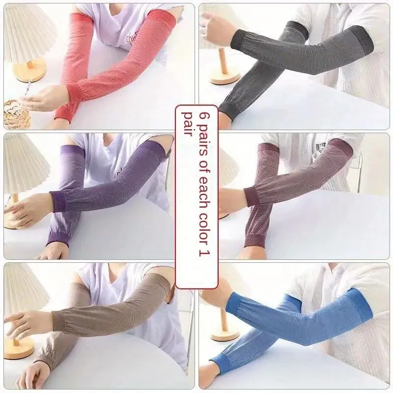 Unisex Long Knitted Arm Sleeves 6-Pair Pack - Breathable Elastic Protective Covers for Outdoor Work and Household Labor