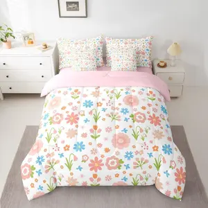 Groovy Floral 7 Piece Bedding Set Flower Botanical Comforter Set with Sheets Nature Theme Bed in a Bag with Comforter,Sheets,Pillowcases & Cushion Cover Room Decor All Season Soft