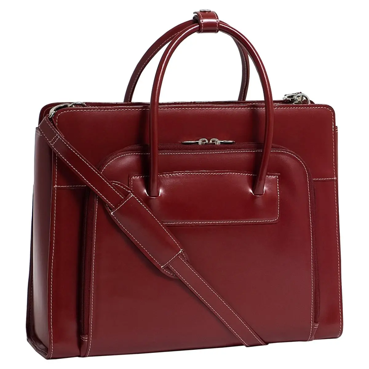 LAKE Women's W Series Briefcase, Red Contoured Top Zip Bag, Practical and Stylish Everyday Carry with Removable 15.4in Laptop Sleeve