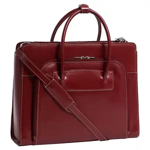 LAKE W Series Contoured Tubular Leather Women's Briefcase - Red with Removable Sleeve, Leather-Style Women's Handbags